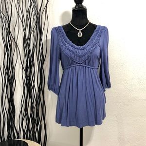 Kische Blue Belted Slit Sleeved Tunic Top Size M